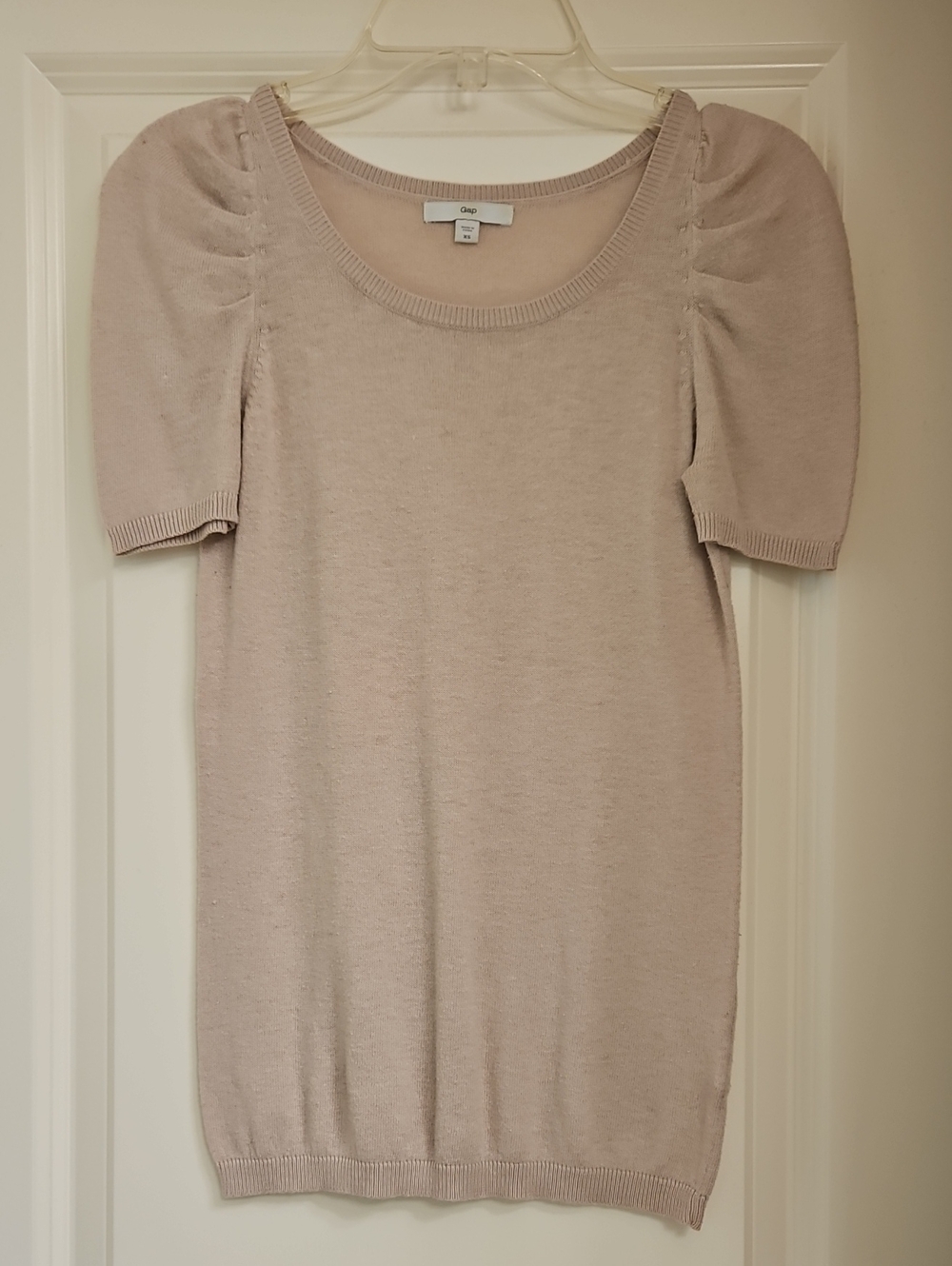 GAP Scoop Neck Puff Sleeve Knit Top - Light Taupe